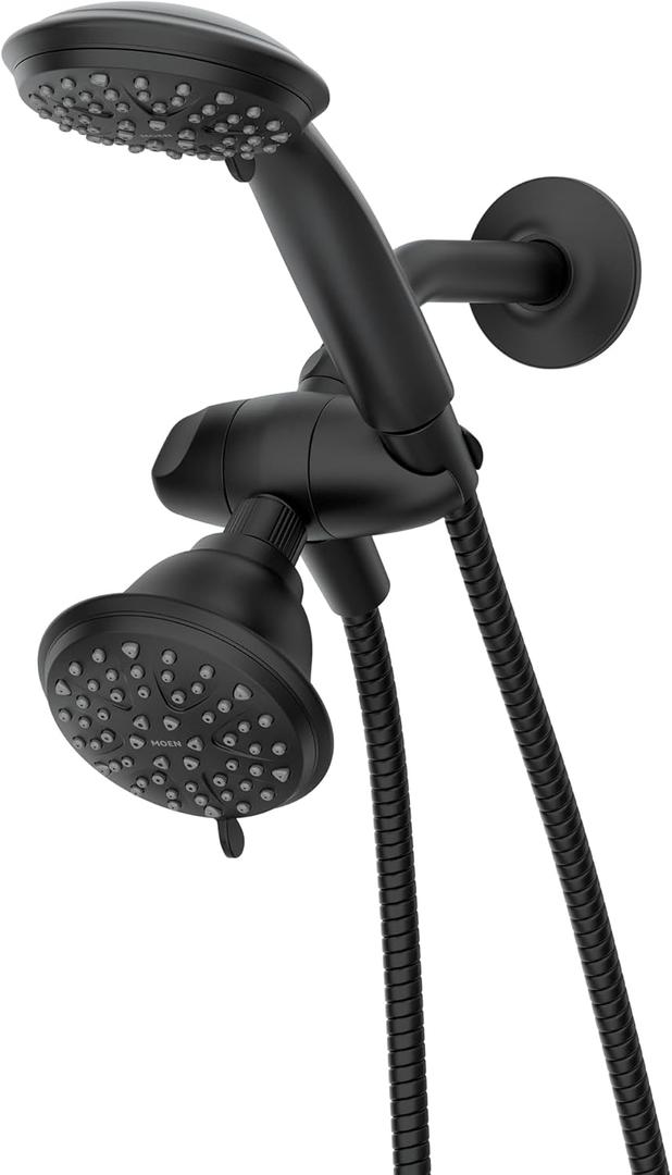 Moen Attune Dual Shower Head with Handheld Sprayer Combo, 6 Handheld Spray Settings & 8 Function Shower Head, Matte Black Finish, 218C0BL