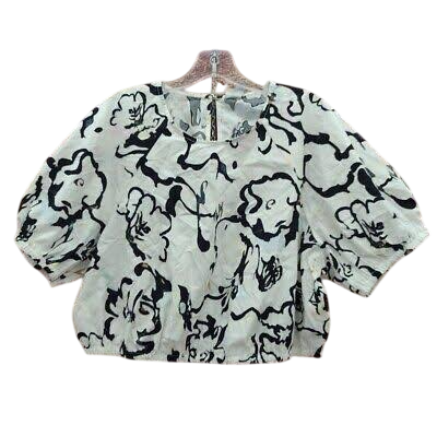 A New Day Women's Cropped White/ Black Print Top XS