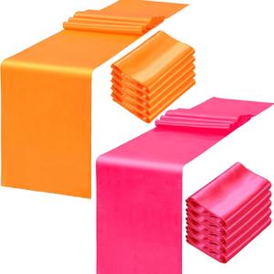 12 Pcs Hot Pink and Orange Satin Table Runner Summer Party Decorations 108" Long Table Party Supply for Wedding Bachelorette Graduation Bridal Sunset Decor