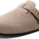 Genuine Suede Clogs for Women Men Soft Cork Footbed Leather Mules Comfort Potato Shoes with Arch Support (7.5-8 Women/6-6.5 Men, Taupe)