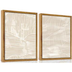 ARTZIO Framed Canvas Wall ArtAbstract MidCentury Minimalist Boho Vintage Set of 2 Beige Prints,Ready to Hang for Living Room,Bedroom, Bathroom & Office1624