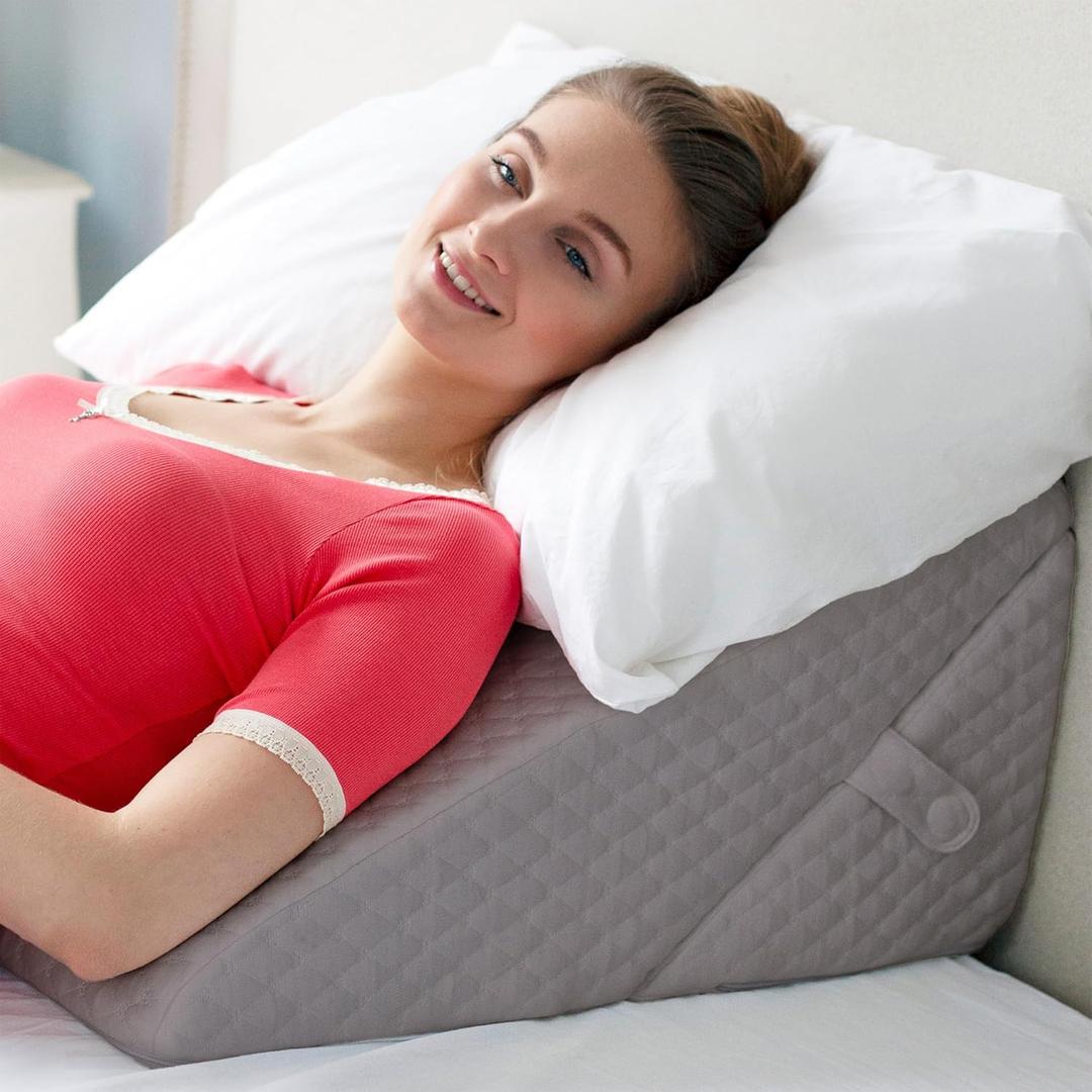 Adjustable Bed Wedge Pillow for Sleeping - Wedge Pillow for Sleep Apnea, Gerd, Acid Reflux Relief, Post Surgery - Foam Wedge Pillow for Back Pain Relief, Sleep Apnea Pillow Wedge or for Seniors (Large, Grey)