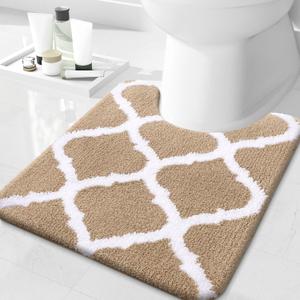 OLANLY U-Shaped Bathroom Rug 24x20  Soft Absorbent Microfiber, Non-Slip Plush Shaggy Mat, Machine Washable Contour Bath Rug for Toilet Base, Beige (24"x20")