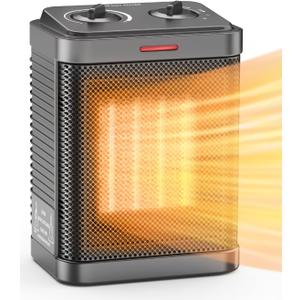 Space Heater for Indoor Use, 1500W PTC Ceramic Heater with Thermostat, Small Space Heater 2S Rapid Heating, 3 Modes, Electric Portable Heater with Safety Protection for Bedroom, Quiet Office (Black-02)