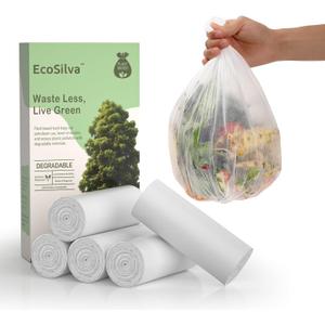 Small Compost Bags 1.2 Gallon Mini Trash Bags 125 Count, Ecosilva Compost Bag 5 Rolls Small Trash Bags ASTM OK compost INDUSTRIAL, 4-5 L Wastebasket Compost Bag for Kitchen Compost Bin (White)