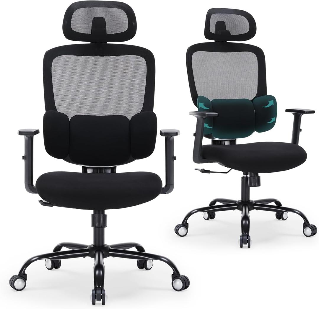 Office Chair Ergonomic Desk Chairs with Adjustable Lumbar Support & Headrest, Mesh High Back Home Office Desk Chairs with Adjustable Height Armrests, Comfy Swivel Task Computer Chair