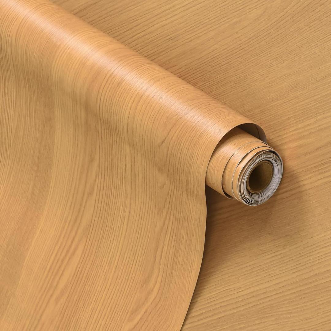 48"x118" Wide Light Yellow Brown Maple Wood Contact Paper Peel and Stick | Wood Grain Wallpaper Air Guide Slot Design Matte Thickened Self adhesive Waterproof Wood Vinyl Wrap for Cabinets Walls