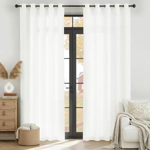 RYB HOME Light Filtering Pivacy Semi Sheer Curtains, Rustproof Grommet Easy Install Glare Reducing for Home Office Balcony Sliding Patio Door, White, 52" W x 90" L, 2 Panels Set
