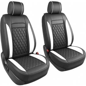JOJOBAY for Chevy Silverado 1500 Seat Covers,Leather Car Seat Covers for GMC Sierra,Custom Fit 2007-2026 1500 2500HD 3500HD Crew Double Extended Regular Cab(Front Seat,Black with White)