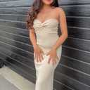 WFHFNJW Women Sexy Twist Knot Front Ribbed Knit Bodycon Bandeau Tube Dress Casual Solid Strapless Maxi Long Dress (M)