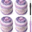 Ombre Yarn for Crocheting - 4x100g Soft 60% Cotton 40% Acrylic Yarn - 962 Yds Gradient Cake Yarns for Knitting Shawls Blankets Sweater with 2 Crochet Hooks (4, Purple Gradient)