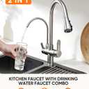 WANFAN Kitchen Sink Faucet with Pull Down Sprayer 2 Handle 3 in 1 Water Filter Purifier Faucets Brushed Nickel 0195SN