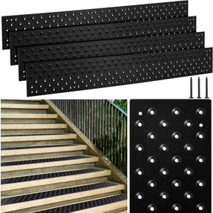 Gisafai 8 Pcs Non Slip Aluminum Stair Tread 30 x 3.75 Inch Metal Stair Nosing Powder Coated Anti Slip Outdoor Treads with Carbon Steel Screws, Easy to Install for Wood Ramp Deck Steps (Black)