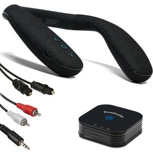 HomeSpot BA210 v2 Auracast Bluetooth 5.3 Transmitter with JY538 Neckband Speaker, 50 Hrs Battery, aptX Adaptive/LL/HD, Optical/3.5mm/RCA, for TV & Audio Systems (Black)