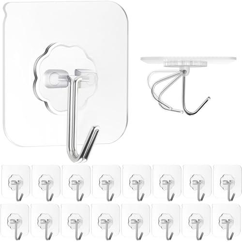 ZESLMG Adhesive Wall Hooks for Hanging, 12 Pack Self Sticky Hooks Heavy Duty 22lb Clear, Removable Shower Hook No Damage for Towel Key Coat Wreath Picture Outdoor Ceiling Bathroom Kitchen, Waterproof
