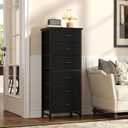 Sweetcrispy Tall Fabric Dresser for Bedroom, 6 Drawer Skinny Chest of Drawers, Narrow Storage Tower with Wood Top and Metal Frame, Vertical Nightstand for Closet, Bedroom Organization Furniture, Black, 11.8"D x 15.7"W x 39.4"H
