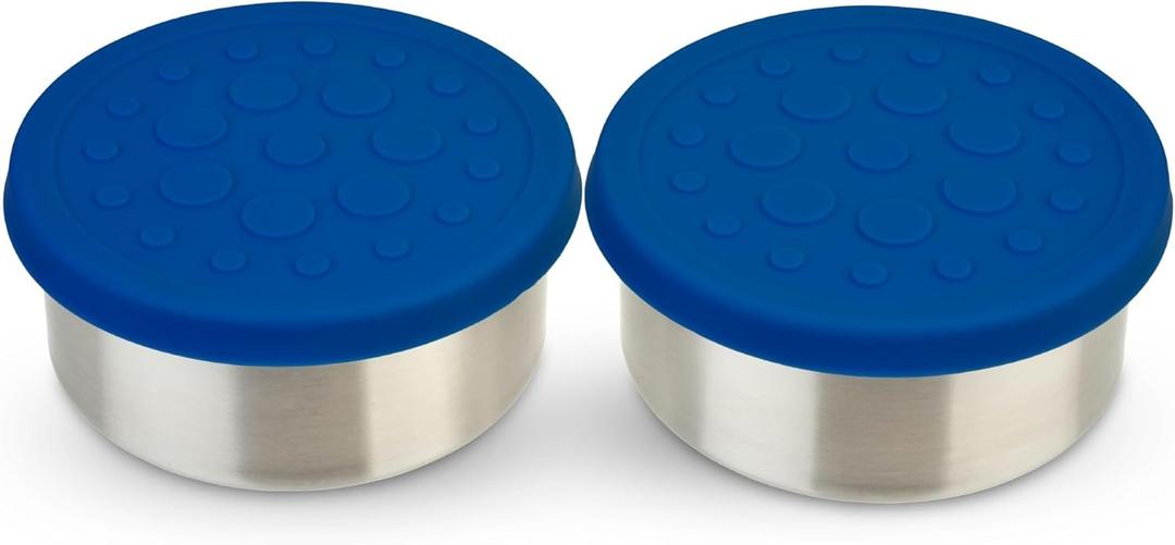 LunchBots 2.5 oz Stainless Steel Dressing Container for Condiments, Dips, Snacks, Dipping Sauce Cups with Silicone Lid, Fits in Lunch Bags and Bento Boxes - Set of 2 (Blue)