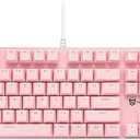 Hot Swappable Mechanical Gaming Keyboard - White Backlit With Blue Switches, 104 Keys, Wired, Pink