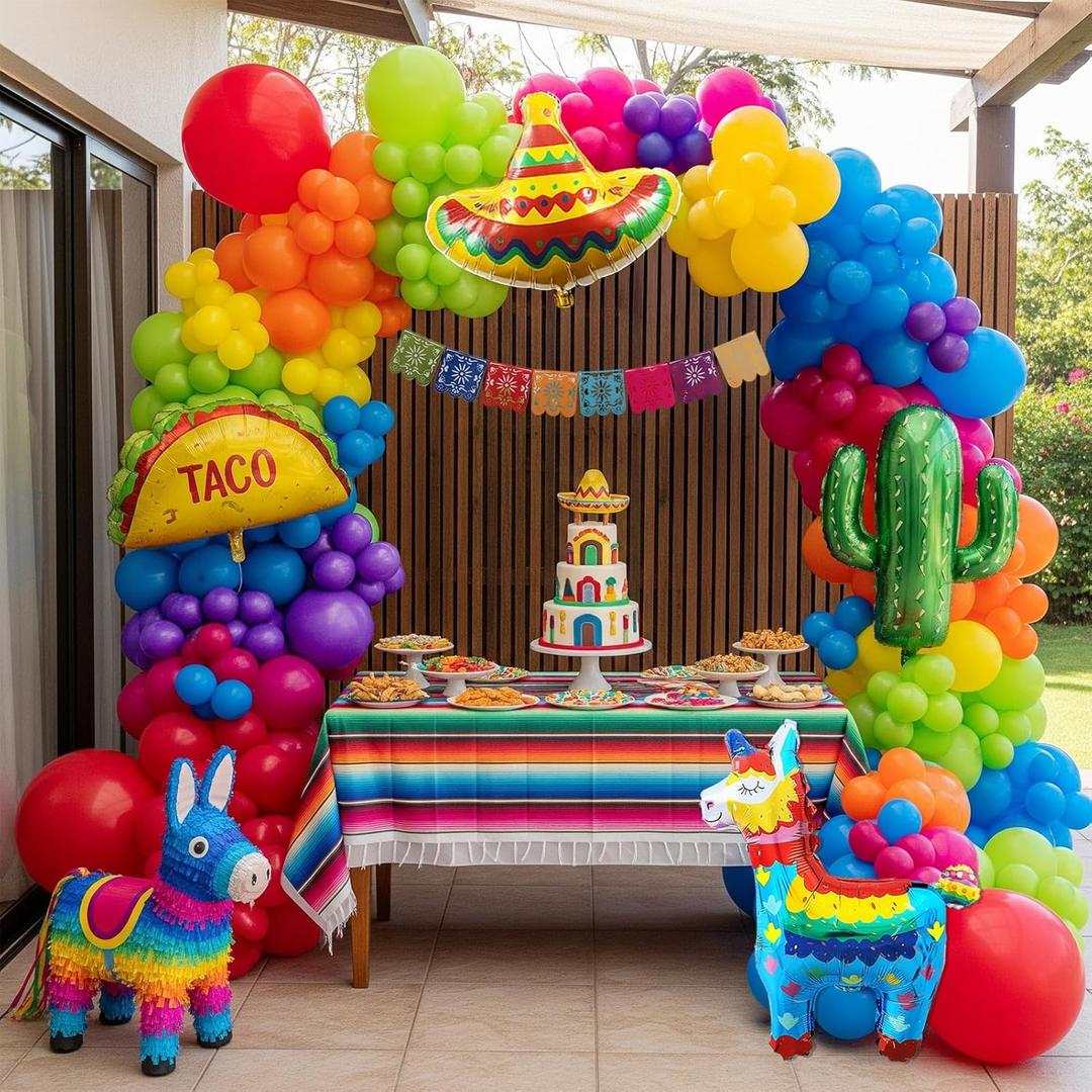 Mexican Fiesta balloon garland kit 130pcs Mexican Colorful Cinco De Mayo Decorations with Cactus Taco and Llama Foil Balloons For birthday Baby Shower Mexico Carnival party decorations