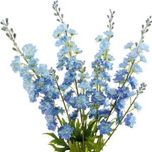ZYTUYO 4PCS Light Blue Delphinium Artificial Flower 33.5'' Long Larkspur Stem Plant Floral Silk Flowers Faux Bouquets for Tall Floor Vase Home Garden Outdoor Wedding Arrangement Decor (H005-FYC)