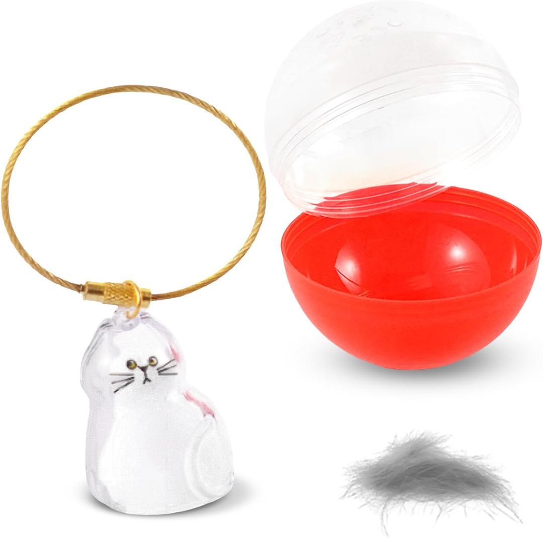 3 x Cat Hair Keychain Set - Pet Fur Keepsake with Plastic Storage Ball (Doubles as Cat Toy) (red)