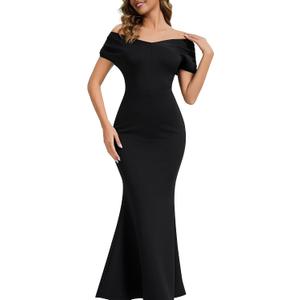 Womens Long Formal Dress Elegant Off Shoulder Slim Fit Gown for Prom, Wedding Bridesmaid Evening Parties (L)