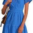 PRETTYGARDEN Women's Summer Eyelet Lace Short Dresses | Embroidered Hollow Out, Short Sleeve V Neck, Ruffle A Line, Cute Casual Trendy, Party Wedding Guest, Beach Vacation Clothes size Large