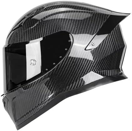 Carbon Fiber Full Face Motorcycle Helmets with Spoiler Sport Touring Street Motorcycle Helmet - Bluetooth Ready Speaker Pockets, L