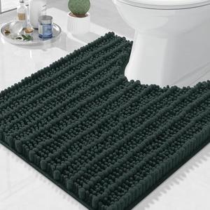 Arotive Luxury Chenille Toilet Rugs U-Shaped, Extra Soft Thick Absorbent Toilet Mat, Non-Slip Shaggy Plush Contour Bathroom Rugs, Machine Wash Dry Bath Rug Mat for Toilet Base 24"x24", Dark Green