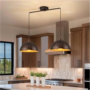 2 Light Copper Pendant Lights Kitchen Island, Farmhouse Dome Pendant Light Fixture with Metal Shade Adjustable Cord for Dining Room, Over Table