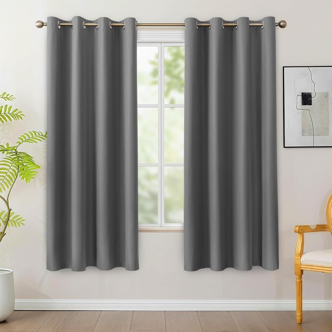 BONZER 100% Blackout Curtains 4 Panels  Light Blocking Window Drapes for Bedroom, Single Layer Privacy Protection Total Room Darkening Curtain with Black Backing for Living Room, 54 x 63 Inch, Grey