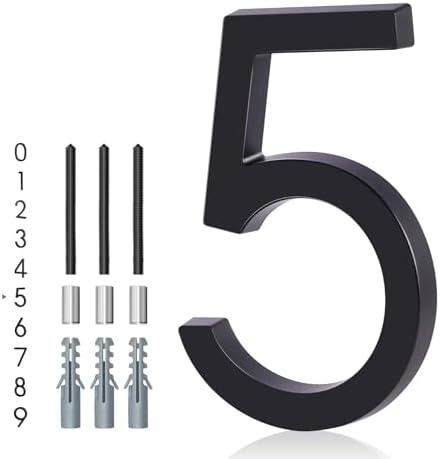 Floating House Number 5, YIPLED 6 Inch Modern House Numbers for Home, Mailbox, Street (Black)