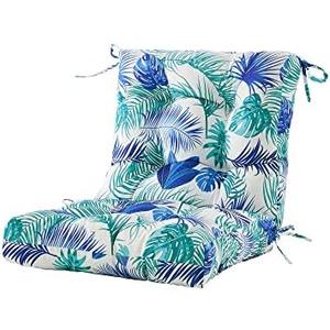ARTPLAN Patio Seat Cushion 40"x20"x4" Wicker Chair Pad with Straps,Floral | Thick supportive tufted foam padding with anti-slip ties, floral print replacement pad for outdoor wicker patio furniture