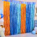 LOLStar Blue Dog Party Decorations, 2 Pack Dog-Themed Birthday Party Supplies, 3.3x6.6 ft Orange Blue and Light Blue Tinsel Photo Booth Props Streamer Photo Backdrop for Kids Boys Girls Party Decor