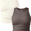 OQQ Women's 2 Piece Tank Tops Crew Neck Sleeveless Basic Stretch Casusal Yoga Crop Camis, Size: L