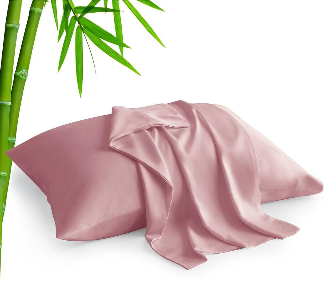 BEDELITE Pillow Cases Standard Size Set of 2, Rayon Derived from Bamboo, Cooling Pillow Cases for Hot Sleepers & Night Sweats, Breathable and Silky Soft Envelope Pillowcases(Rose Pink, 20"x26")