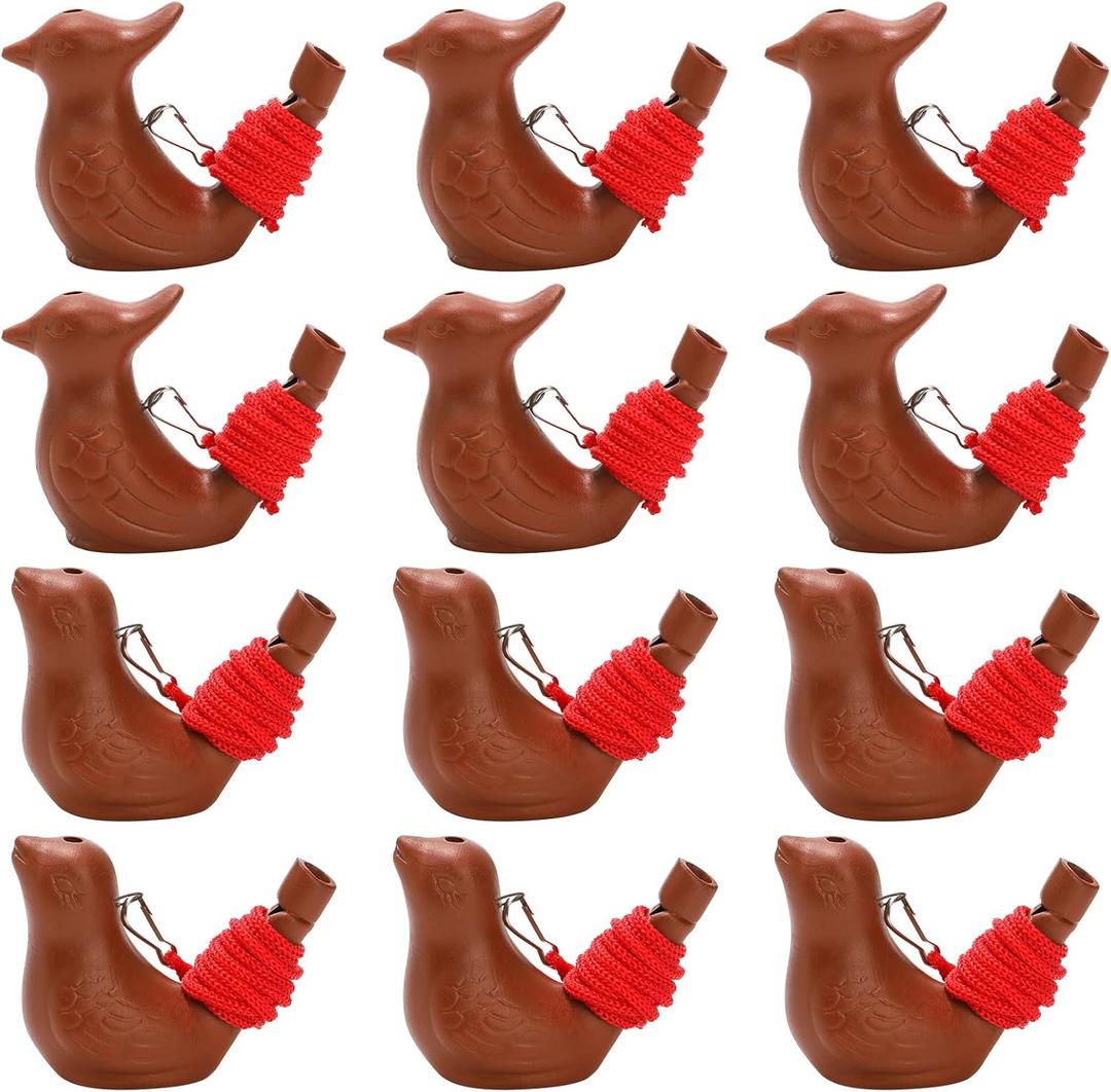 Lawei 12Pcs Bird Water Whistles, Purple Clay Pottery Waterfowl Whistle with Hanging Rope, Bird Call Warblers Whistles Toys Musical Instrument for Birthday Party Favors, Kids Early Learning Educational