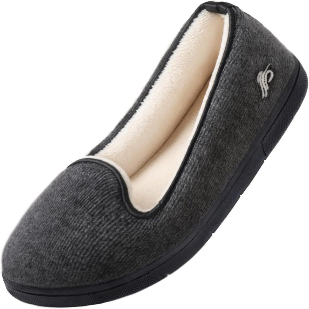 Wishcotton Women's Comfy Memory Foam ballerina House shoes, Women's Lightweight Loafer Slippers with Closed Back Indoor Outdoor (7, Dark Grey)