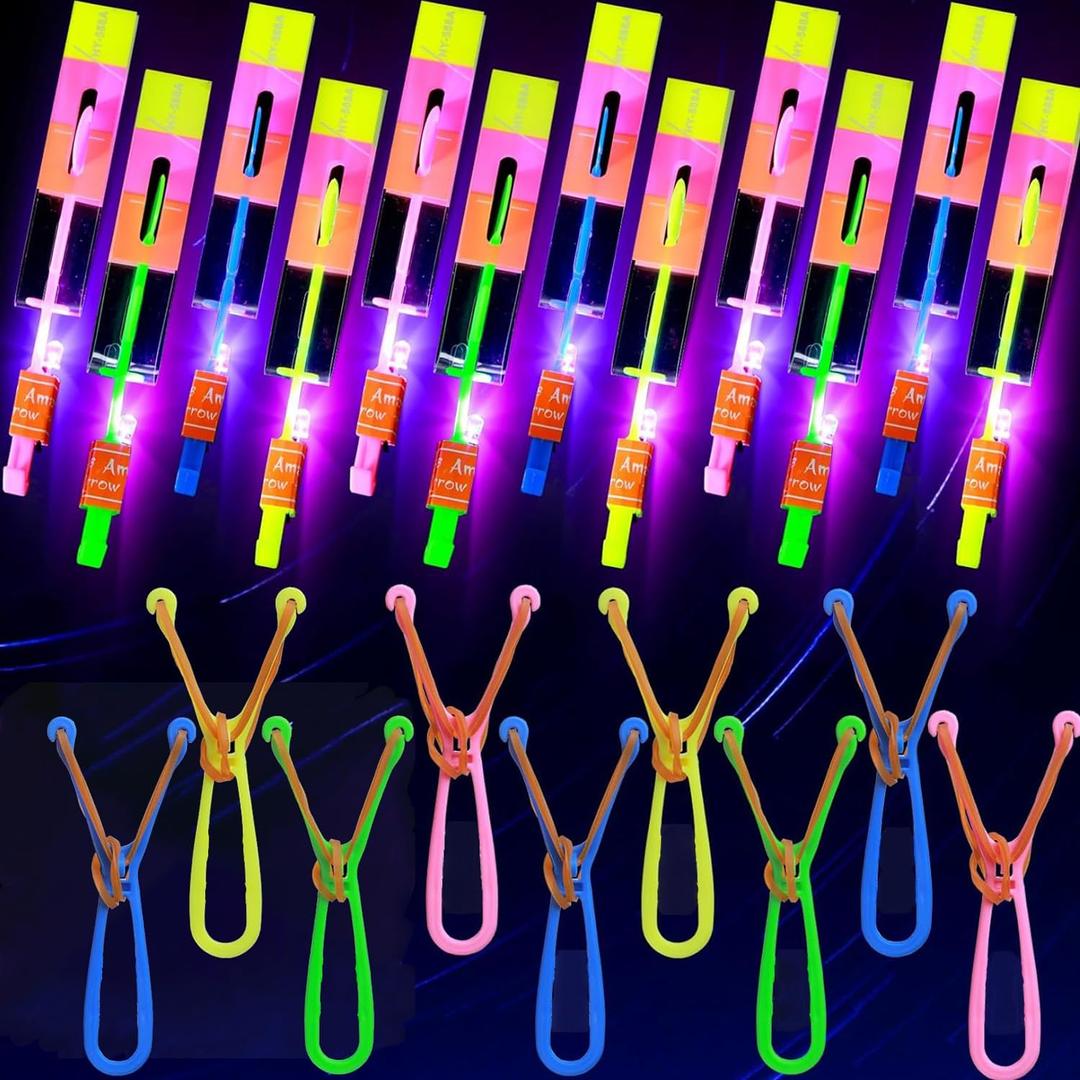 44 Sets Slingshot for Kids,Light Up Flying Toys,Glow In The Dark Party Supplies,Camping Essentials,Beach,Outdoor Games,Outside Toys,Valentines Day Gifts,Classroom Prizes,Party Favors for Kids 8-12 4-8