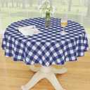 Smiry Plastic Table Cloth, Waterproof Vinyl Tablecloth with Flannel Backing, Wipeable Buffalo Plaid Table Cover for Picnic, Indoor and 4th of July, Independence Day (Navy & White, 60" Round)