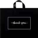 Thank You Merchandise Bags 50Pcs 12x15In Extra Thick 3.15Mil Retail Shopping Bags - Reusable Plastic Bags with Soft Loop Handle for Goodie Bags, Party, Stores, Boutique, Clothes (Black)