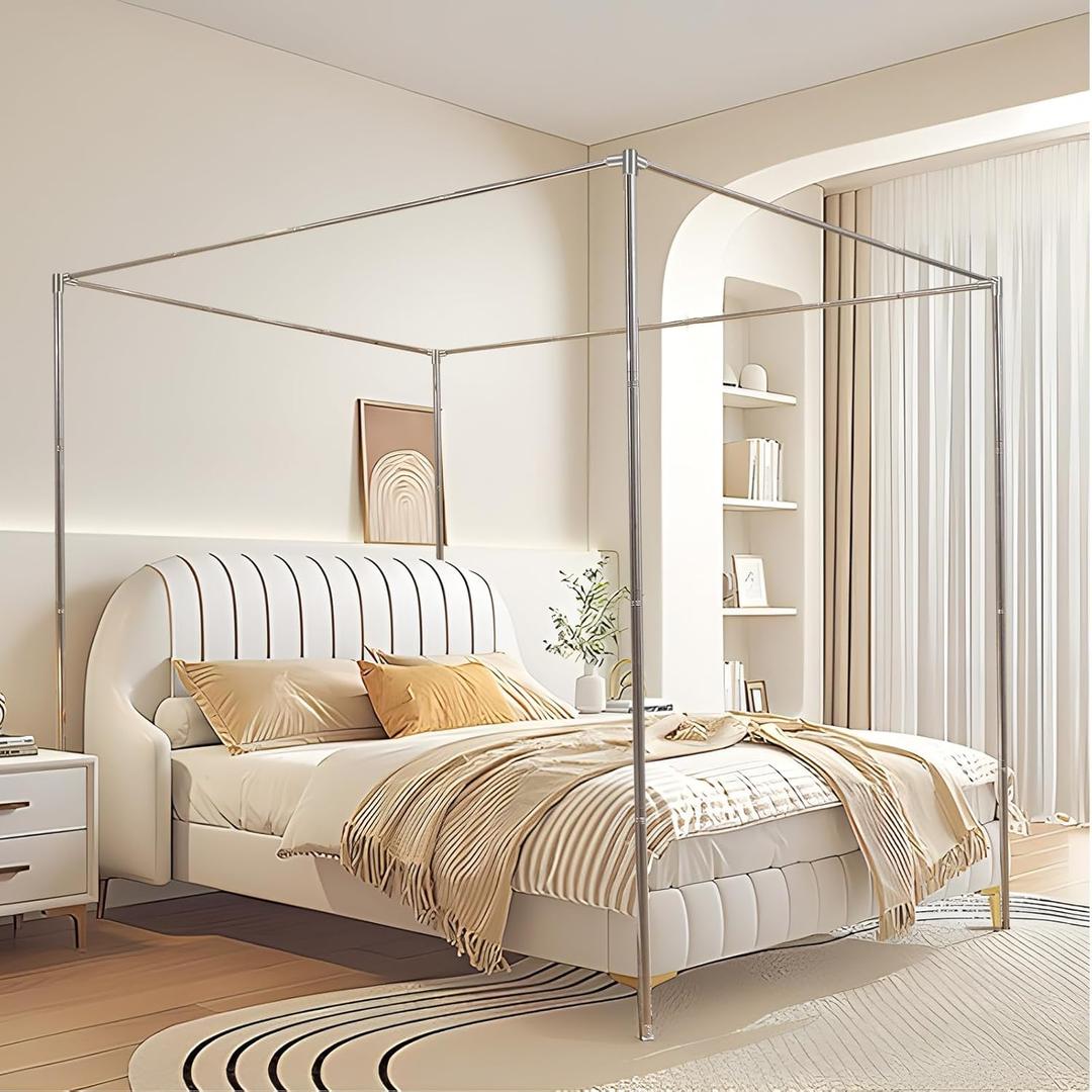 Canopy Bed Frame Post for King Size, Premium Stainless Steel Post Poles, Thicken Canopy Frame, Fit for Four-Corner and Mosquito Curtains (King)