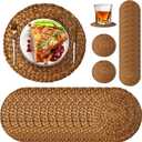 Geosar 200 Disposable Paper Placemats and Coasters Set Summer Hawaiian Luau Placemat with Coasters Outdoor Indoor for Greenery Jungle Dining Table Decoration Shower Birthday(Woven)