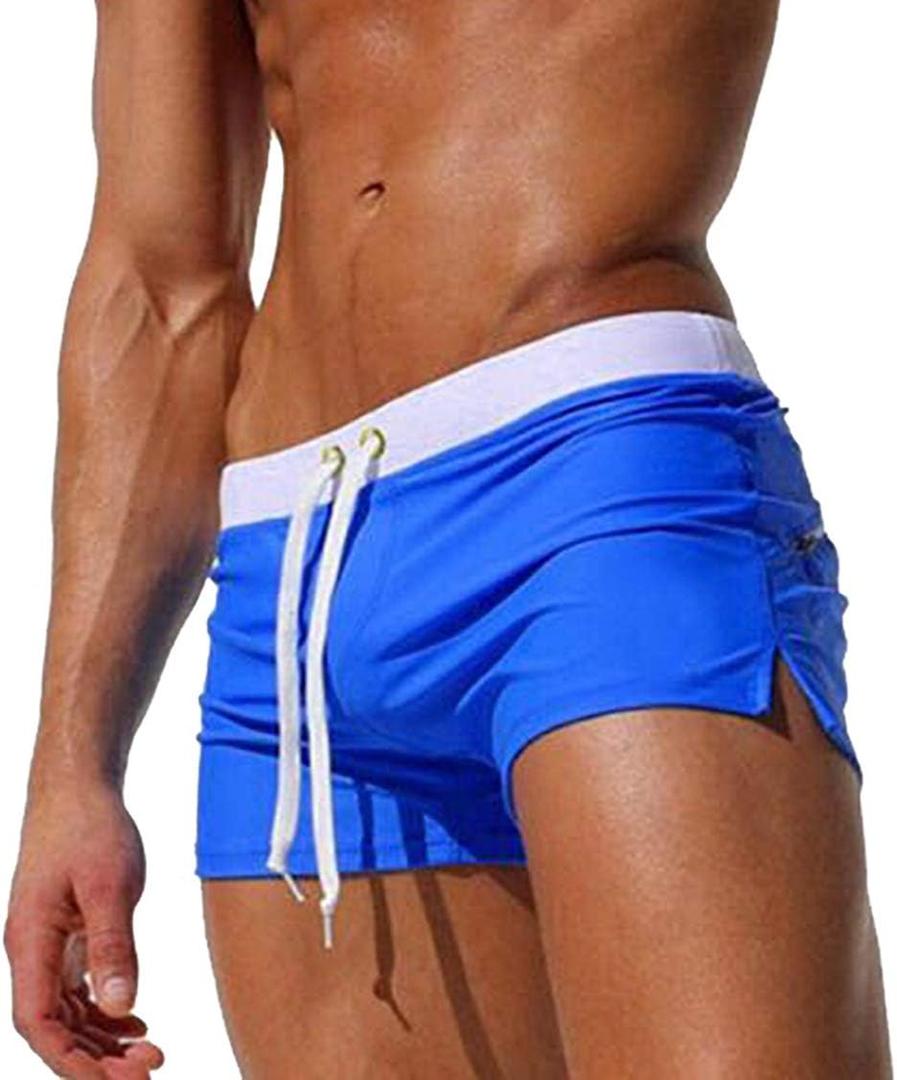TONLEN Mens Swimwear Short Swim Trunks with Zipper Pocket (Large, Royal Blue #2)