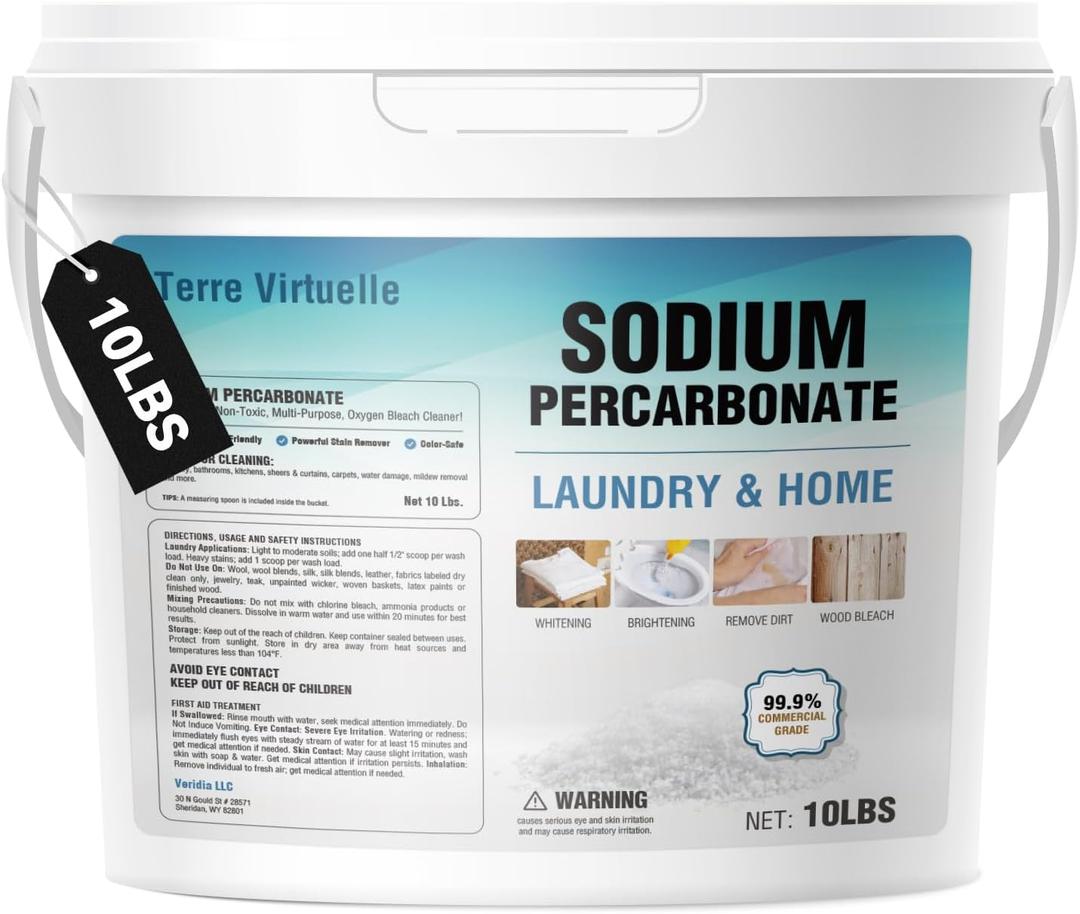 Sodium Percarbonate – Oxygen Bleach Powder & Laundry Booster – Multi-Purpose Cleaner for Stain Removal, Whitening, Deodorizing – Chlorine-Free (10LB)
