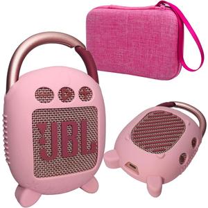 JCHPINE Hard Carrying Case and Silicone Cover for JBL Clip 4 Portable Bluetooth Speaker, Protective Travel Case Storage for JBL Clip 4 Speaker Accessories (Pink)