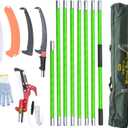 Manual Pole Saw for Tree Trimming, 27 FT Manual tree purner with 8 Fiberglass Handles, Sharp steel Blade and Scissors, Easy to Carry and Extendable Design for Tree Maintenance, Green