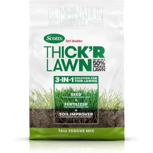 Scotts Turf Builder Thick'R Lawn Tall Fescue Mix - Combination Grass Seed, Lawn Fertilizer and Soil Improver, Thickens Thin Grass, Covers 4,000 sq. ft, 40 lb. (EXP 02/01/29)