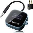 SOOMFON Airplane Bluetooth 5.3 Transmitter for 2 Airpods or Headphones 2-in-1 Airplane Bluetooth Adapter Receiver with LCD Display 3.5mm for Plane Flying Gym Car Home Stereo (Grey)