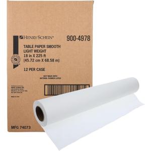 Exam Table Paper, 12 Rolls/Case, 18"x225", Lightweight Smooth, White, Latex-Free  Ideal for Medical and Dental Offices
